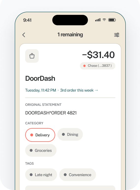 impause Purchase Pulse card for a $31.40 DoorDash order with Worth it and Not worth it swipe actions