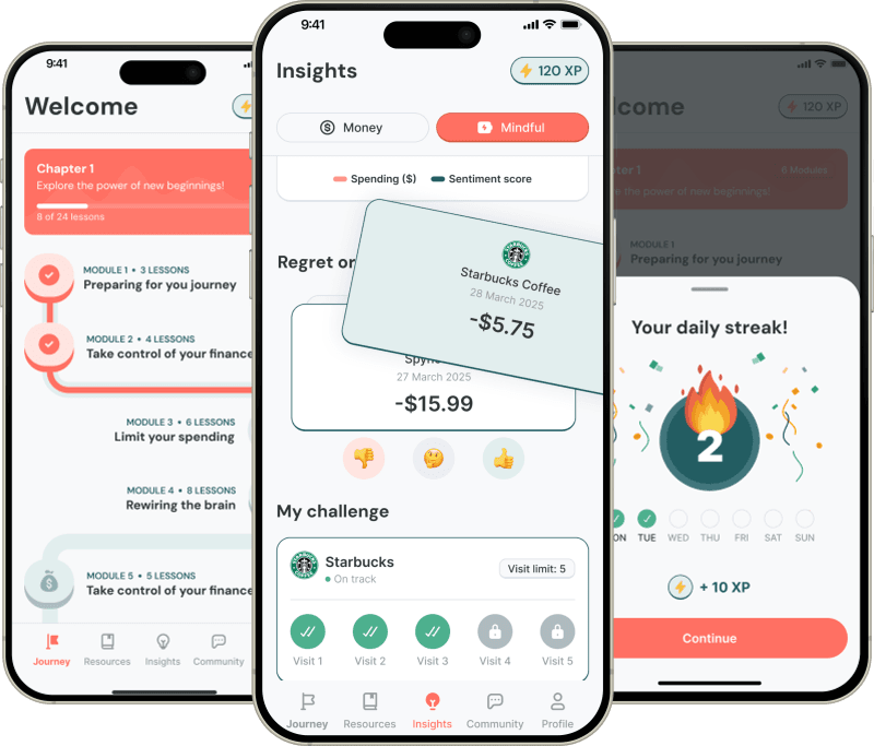 impause app interface with purchase pulse tracker and mindful spending tools